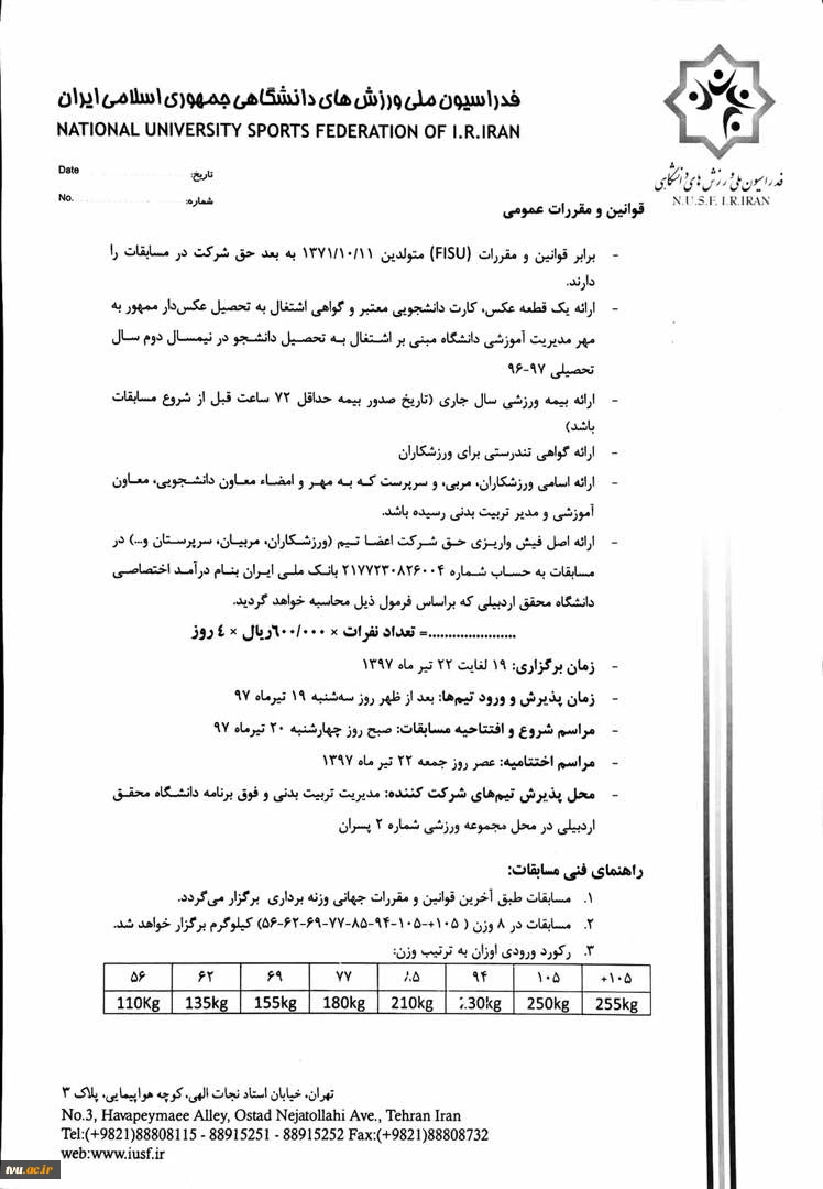 مسابقات انتخابی تیم ملی وزنه برداری دانشجویان