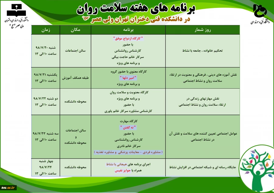 برنامه های هفته سلامت روان در دانشکده فنی و حرفه ای دختران تهران ولی عصر(عج) 2