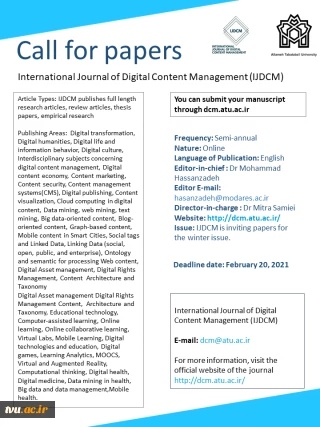 فراخوان مقاله نشریه International Journal of Digital Content Management (IJDCM)