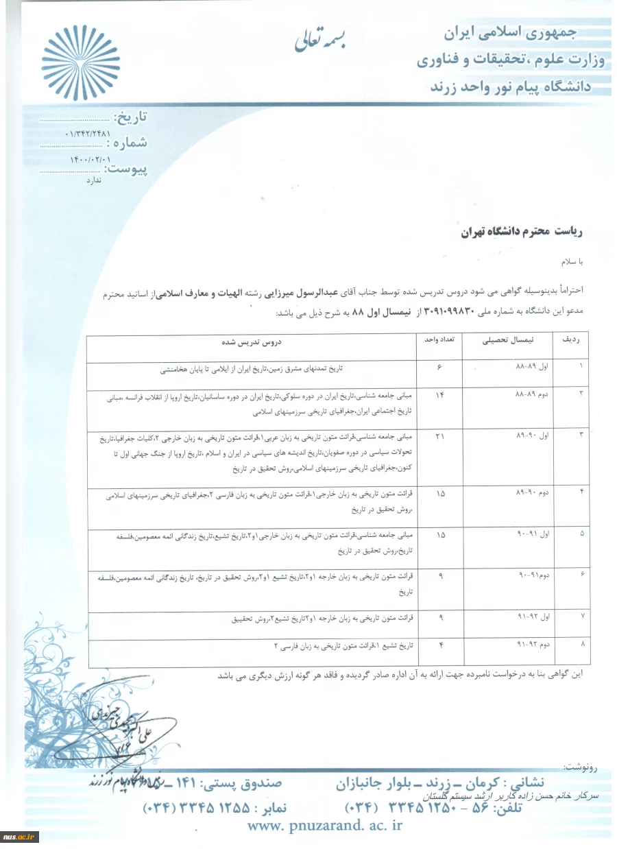 ترم تابستان 1400 دانشکده چمران  2