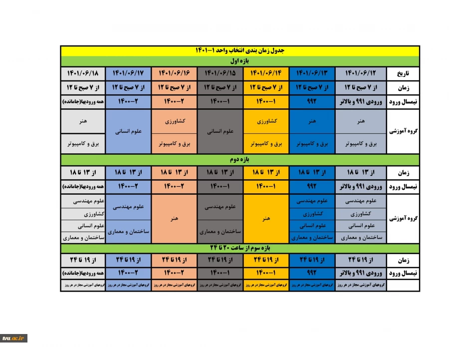 جدول زمانبندی انتخاب واحد ترم اول سال تحصیلی 1401-1402 3