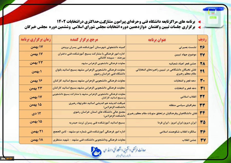 برنامه های مراکز تابعه دانشگاه فنی و حرفه ای پیرامون مشارکت حداکثری در انتخابات 1402 9